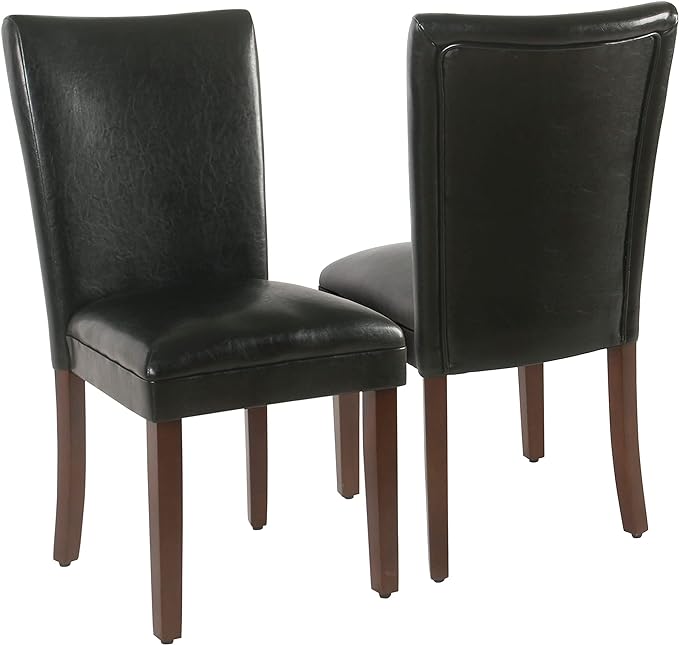HomePop Parsons Upholstered Accent Dining Chair, Set of 2, Black Faux Leather - LeafyLoom