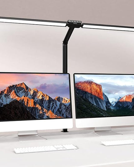 LED Desk Lamp with Clamp, Bravzurg 30.7in 24W Dual Light Source Table Lamps for Home Office with Light Sensor Function, 5 Modes and Dimmable, Eye Protection Clip Light for Study Monitor Studio Reading - LeafyLoom