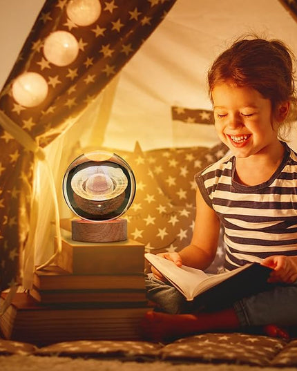 Large 3D Crystal Ball Saturn Lamp, Crystal Lamp 16 Color Changing Night Light with Remote Control for Bedroom Decor, Birthday Gift for Teens Boys and Girls, Saturn Model - LeafyLoom