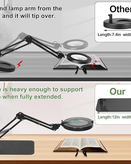 Magnifying Glass with Light, 3-in-1 Magnifying Desk Lamp 10X LED Magnifying Lamp with Heavy Base & Clamp, 5 Color Modes Stepless Dimmable, Magnifier Light for Soldering Craft Workbench - LeafyLoom
