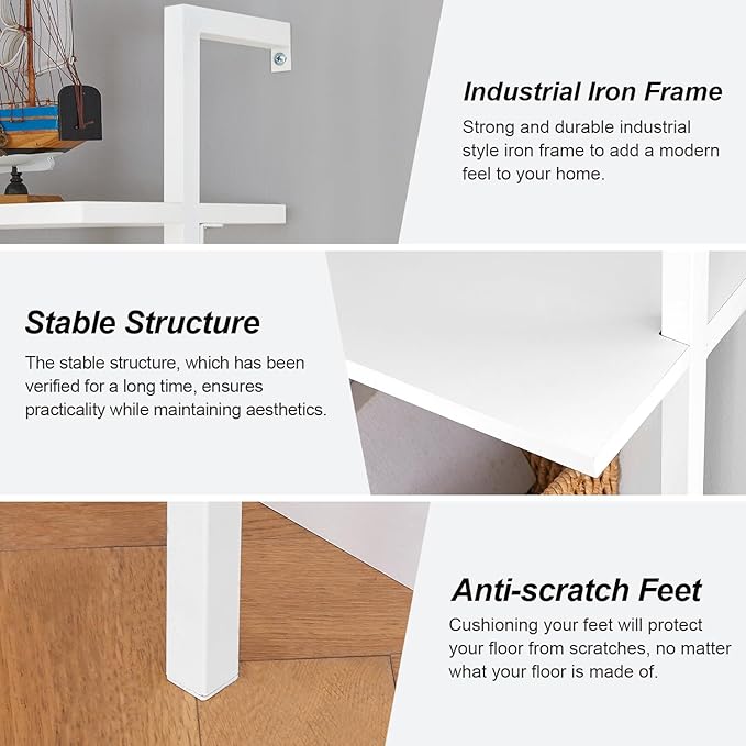 HOMISSUE Corner Bookshelf,12-Tier L Shaped Bookshelf, Double Wide Corner Wall Mount Bookcase with Metal Frame and Wood,Modern Industrial Corner Shelf for Living Room, Kitchen, Home Office White - LeafyLoom
