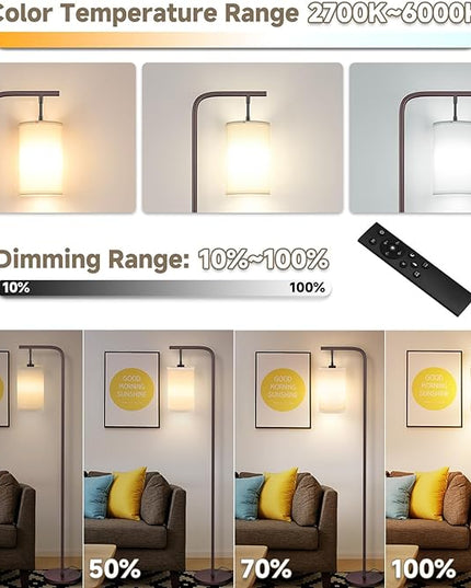 Floor Lamp for Living Room, 9W LED Bulb, Remote Custom Color Temperature & Brightness, Standing Lamps for Bedroom Office Kid Room, Browm - LeafyLoom