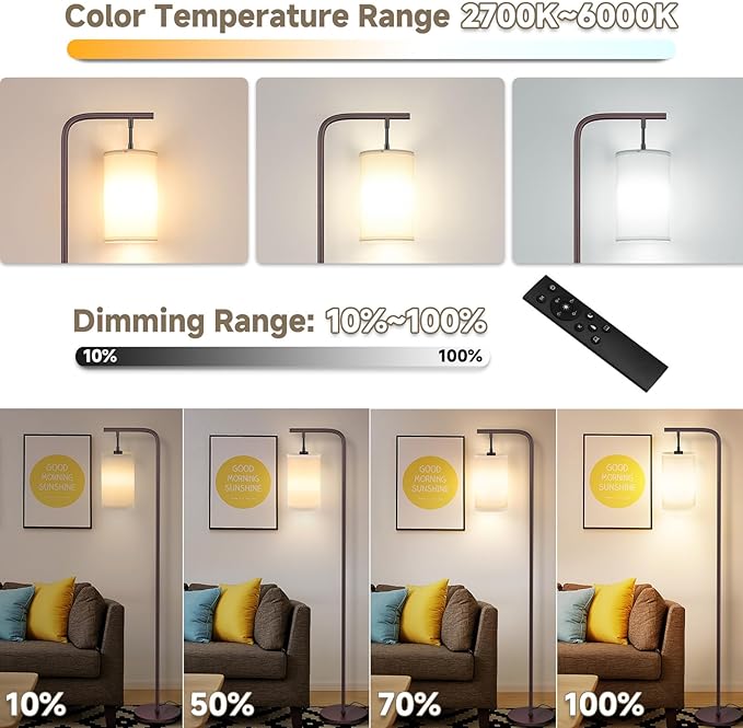 Floor Lamp for Living Room, 9W LED Bulb, Remote Custom Color Temperature & Brightness, Standing Lamps for Bedroom Office Kid Room, Browm - LeafyLoom