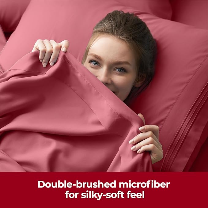 Mellanni Extra Deep Twin Sheets - 3 PC Iconic Collection Bedding Sheets & Pillowcases - Hotel Luxury, Ultra Soft, Cooling Bed Sheets - Extra Deep Pocket up to 21 inch (Twin, Brick Red) - LeafyLoom