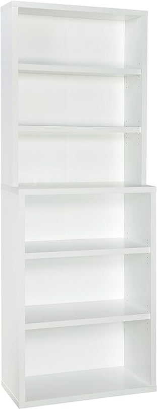 ClosetMaid Bookshelf with 6 Shelf Tiers, Adjustable Shelves, Tall Bookcase Hutch, Sturdy Wood With Closed Back Panel, White Finish - LeafyLoom