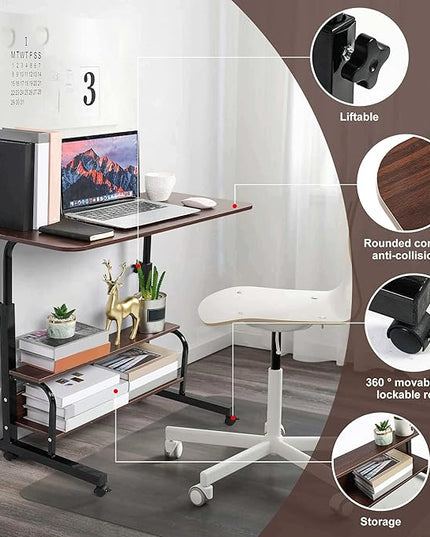 Height Adjustable Home Office Desk Movable Convenient Desk Small Spaces Computer Table Bedside Storage Desk Portable Desk Living Room Sofa Furniture Fashion Desk Size 15.7 * 31.5 Inch Brown - LeafyLoom