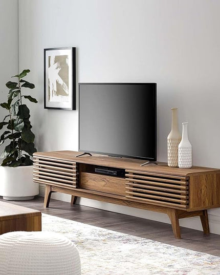 Modway Render 70" Mid-Century Modern Low Profile Entertainment TV Stand, 70 Inch, Walnut Walnut - LeafyLoom