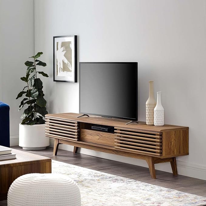 Modway Render 70" Mid-Century Modern Low Profile Entertainment TV Stand, 70 Inch, Walnut Walnut - LeafyLoom