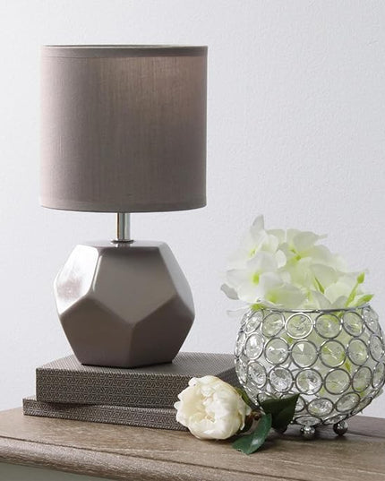 Simple Designs LT2065-GRY Round Prism Mini Table Lamp with Matching Fabric Shade, Gray - LeafyLoom
