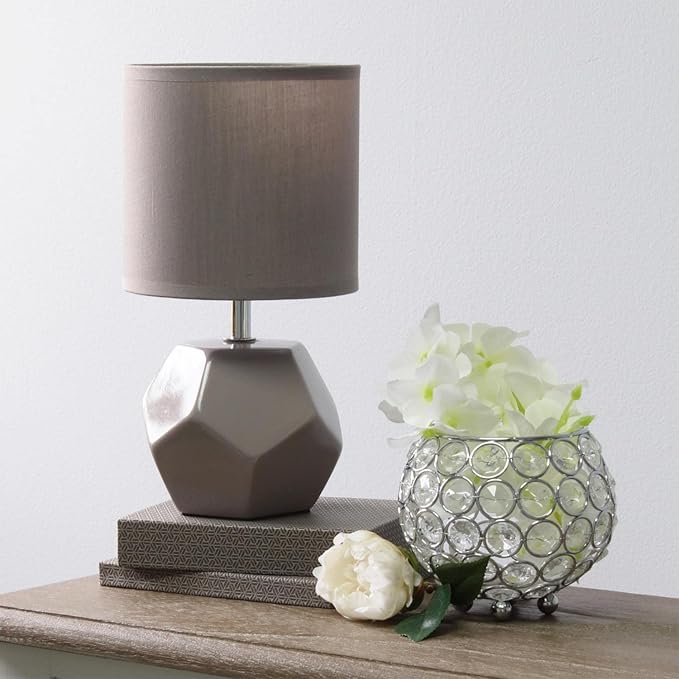 Simple Designs LT2065-GRY Round Prism Mini Table Lamp with Matching Fabric Shade, Gray - LeafyLoom