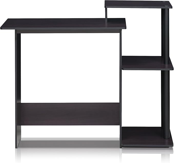 Furinno Efficient Home Laptop Notebook Computer Desk with Square Shelves, Dark Walnut - LeafyLoom
