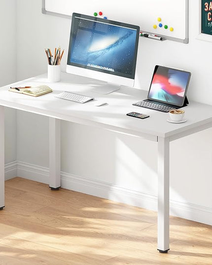 DlandHome 47 inches Medium Computer Desk, Home Composite Wood Board Desk, Decent and Steady Home Office School Desk/Workstation/Table, BS1-120WW White and White Legs, 1 Pack - LeafyLoom