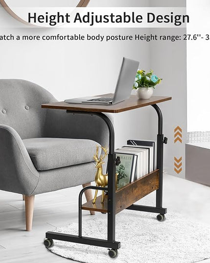 SIDUCAL Mobile Laptop Cart, Rolling Desk Adjustable Height, Rolling Computer Cart, Portable Laptop Desk, Small Adjustable Desk, Rolling Laptop Desk, Small Portable Desk with Wheels 23.6'' Rustic Brown - LeafyLoom