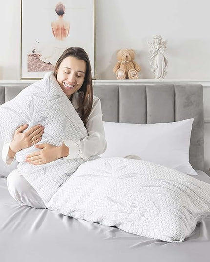 WhatsBedding Memory Foam Body Pillow for Adults with Zipperd Rayon Derived from Bamboo Cover, Breathable Long Pillow for Side Sleeper, Shredded Memory Foam Stuffing, Grey Leaf - LeafyLoom