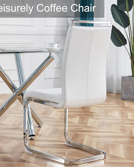 Dining Chairs Set, Kitchen Modern Metal Chairs with Faux Leather Padded Seat High Back and Sturdy Chrome Legs, Chairs for Dining Room (White-1, Set of 4) - LeafyLoom