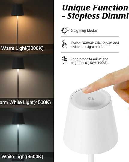 2 Pack Rechargeable Table Lamp, LED Cordless Desk Lamp, 5200mAh Battery Operated Table Light, 3 Color Stepless Dimming Up Waterproof for Coffee Table/Indoor/Outdoor (White 2Pack) - LeafyLoom