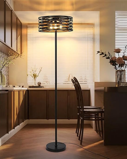 Industrial Floor Lamp for Living Room, Farmhouse Floor Lamps for Living Room Bright Lighting, Vintage Rustic Floor Lamp with Double Shades, Tall Standing Lamp for Bedroom, Office(Black) - LeafyLoom