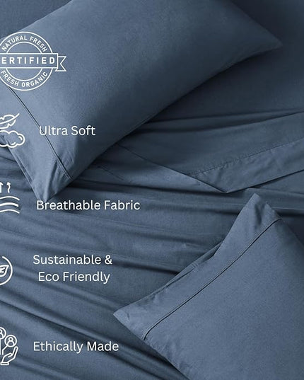 LANE LINEN 100% Organic Cotton Twin XL Sheets Set 3-Piece Pure Percale Extra Long Soft Bedding Breathable Fits Mattress Upto 15" Deep - Navy - LeafyLoom