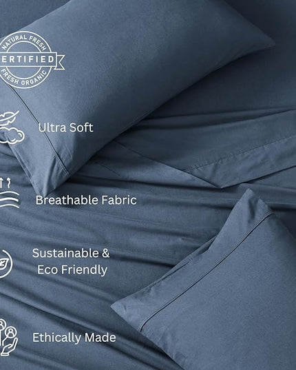 LANE LINEN 100% Organic Cotton California King Sheets Set, 4-Piece Pure Organic Cotton Long Staple Percale Weave Soft Best Bedding Sheets for Bed, Breathable, Fits Mattress Upto 15" Deep - Navy - LeafyLoom