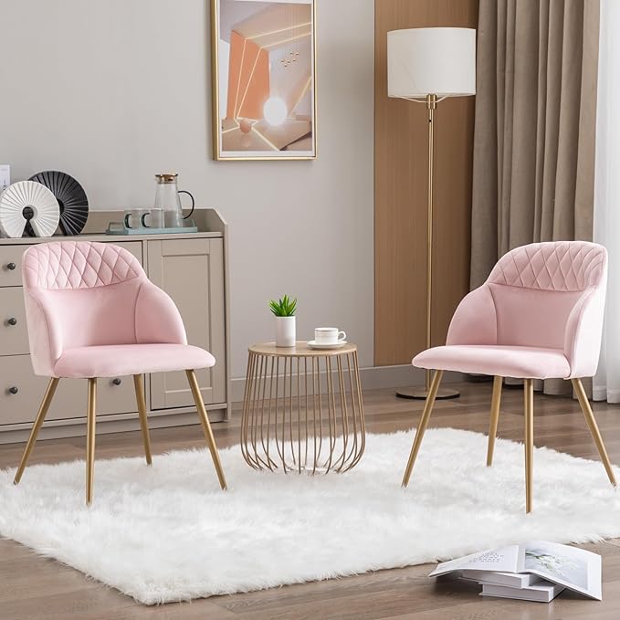 Velvet Dining Chairs Sets of 2, Modern Upholstered Accent Side Chairs with Gold Metal Legs for Kitchen Living Bed Room - LeafyLoom