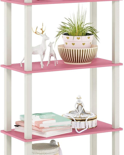 Furinno Turn-N-Tube 5-Tier Multipurpose Shelf / Display Rack / Storage Shelf / Bookshelf, Square Tubes, Pink/White - LeafyLoom