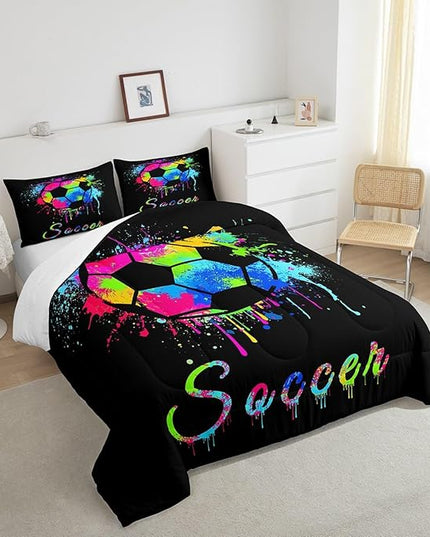 Feelyou Kids Soccer Ball Game Comforter Set Twin Size Football Bedding Set for Boys Girls Teens Bedroom Decor Rugby Sports Comforter American Football Player Duvet Set with 1 Pillow Case - LeafyLoom