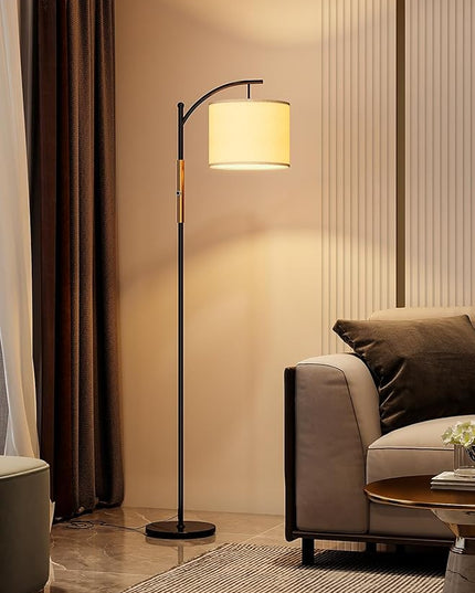 addlon Floor Lamp for Living Room with dimmable Brightness (1-100%), Standing lamp with Linen lampshade for Bedroom, Office, Lamps with 9W LED Bulb Included - Black and Gold - LeafyLoom