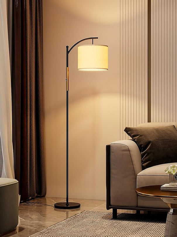 addlon Floor Lamp for Living Room with dimmable Brightness (1-100%), Standing lamp with Linen lampshade for Bedroom, Office, Lamps with 9W LED Bulb Included - Black and Gold - LeafyLoom