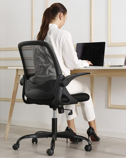 KERDOM Office Chair, Ergonomic Desk Chair, Breathable Mesh Computer Chair, Comfy Swivel Task Chair with Flip-up Armrests and Adjustable Height - LeafyLoom