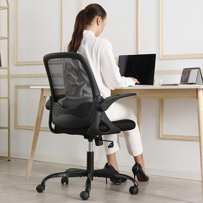 KERDOM Office Chair, Ergonomic Desk Chair, Breathable Mesh Computer Chair, Comfy Swivel Task Chair with Flip-up Armrests and Adjustable Height - LeafyLoom