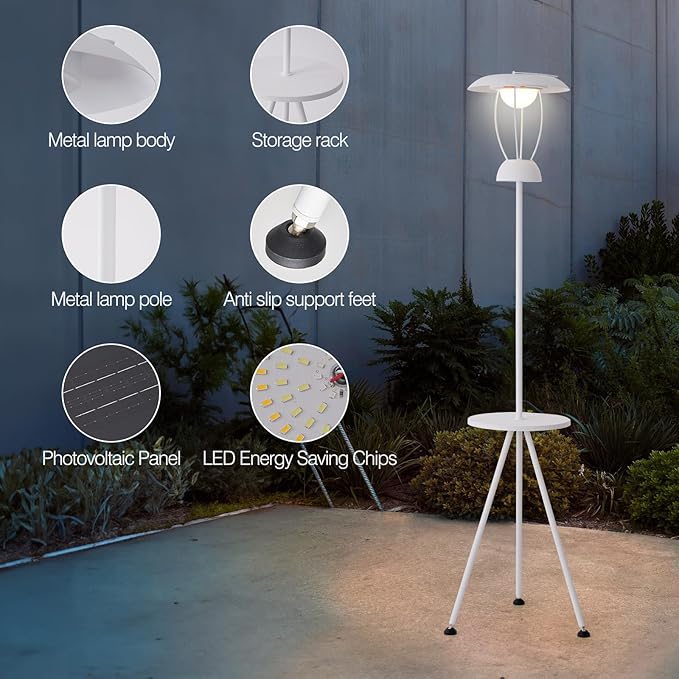 Outdoor Floor Lamp is Solar Powered, Equipped with Three Level Dimming Outdool Solar Lamp, and a Windproof Outdoor Floor Lamp with a Table, Suitable for Terraces, Decks, and Outdoor Spaces - LeafyLoom