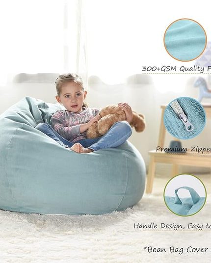 YuppieLife Stuffed Animals Bean Bag Chair Cover Candy-Colored Bean Bag（Just Cover, No filling）/Extra Large Stuff 'n Sit Organization/Toy Storage Bag/Kids Toys Organizer（38'',Mint Green） - LeafyLoom