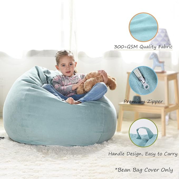 YuppieLife Stuffed Animals Bean Bag Chair Cover Candy-Colored Bean Bag（Just Cover, No filling）/Extra Large Stuff 'n Sit Organization/Toy Storage Bag/Kids Toys Organizer（38'',Mint Green） - LeafyLoom