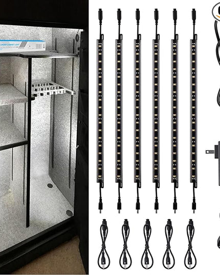 TORCHSTAR LED Safe Lighting Kit, (6) 12 Inch Linkable Light Bars + Rocker Switch + UL Power Adapter, 900LM, Input 100-240V, for Under Cabinet Gun Safe Locker Closet Showcase, 5000K Daylight TORCHSTAR