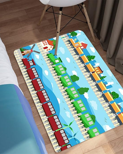 Train Rug Car Rug Play Mat Truck Rugs for Boys Room Kids Car Rug Truck Car Rug Car Carpet for Kids Kids Rugs for Playroom Car Rug for Boys Room,Light Blue 2'×3' - LeafyLoom