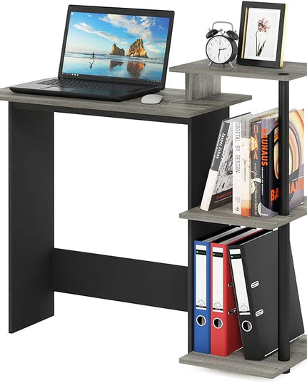 Furinno Efficient Home Laptop Notebook Computer Desk with Square Shelves, French Oak Grey/Black - LeafyLoom