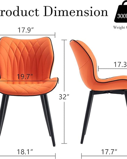 YOUNIKE Dining Chairs, Upholstered Faux Leather Kitchen Dining Room Chairs Set of 2, Modern Living Room Bedroom Side Chairs with Curved Wing Back and Adjustable Metal Legs, Orange - LeafyLoom