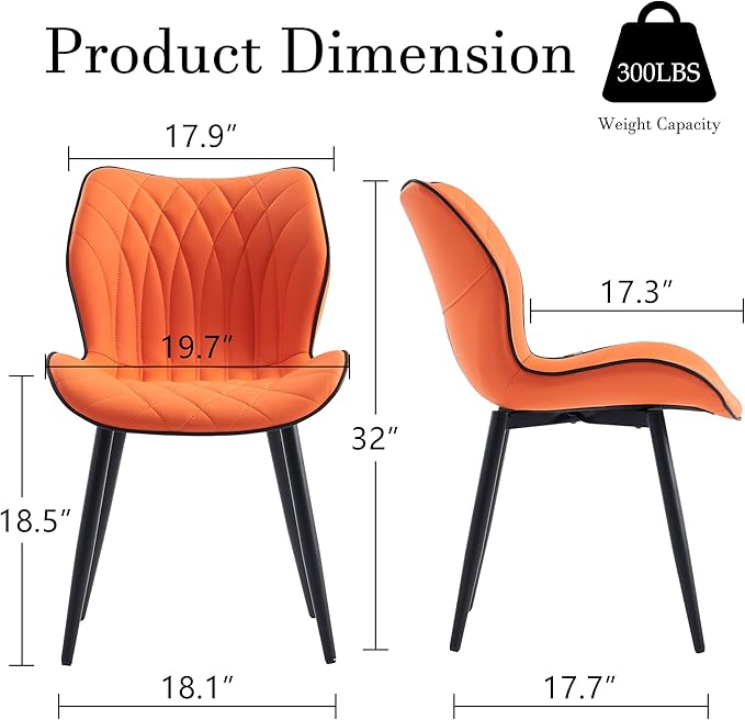 YOUNIKE Dining Chairs, Upholstered Faux Leather Kitchen Dining Room Chairs Set of 2, Modern Living Room Bedroom Side Chairs with Curved Wing Back and Adjustable Metal Legs, Orange - LeafyLoom