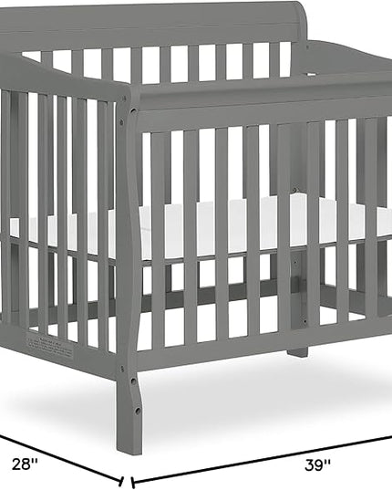 Aden 4-in-1 Convertible Mini Crib In Steel Grey, Greenguard Gold Certified, Non-Toxic Finish, New Zealand Pinewood, With 3 Mattress Height Settings - LeafyLoom
