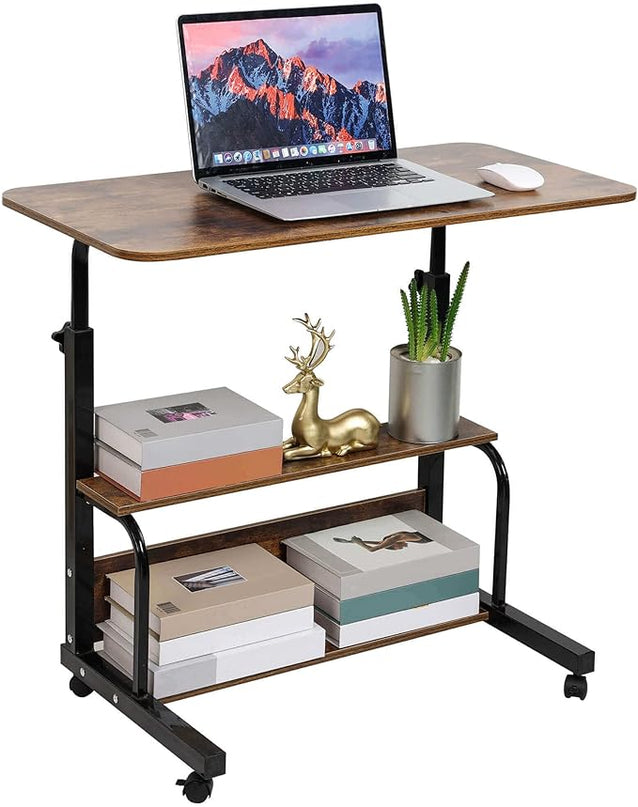 Adjustable Height Mobile Computer Desk for Small Space Rolling Writing with Wheels Corner Home Office Study Portable Bedrooms Work Storage Size 31.5x15.7 Inch Oak, (A-1) - LeafyLoom