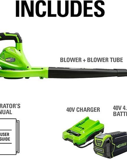 Greenworks 40V (150 MPH / 130 CFM) Cordless Leaf Blower, 4.0Ah Battery and Charger Included - LeafyLoom