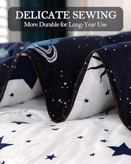 ENJOHOS Space Bedding Comforter Set Twin Size for College Boy, 3 Pieces Twin/Twin XL Galaxy Summer Bedding, Lightweight Soft Microfiber Universe Blanket Comforter, Dark Blue Comforter for Kid - LeafyLoom