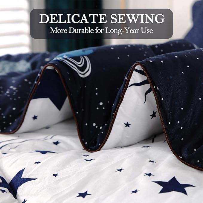 ENJOHOS Space Bedding Comforter Set Full Size for College Boy, 3 Pieces Galaxy Summer Bedding Full, Lightweight Soft Microfiber Universe Blanket Comforter, Dark Blue Comforter for Kid - LeafyLoom