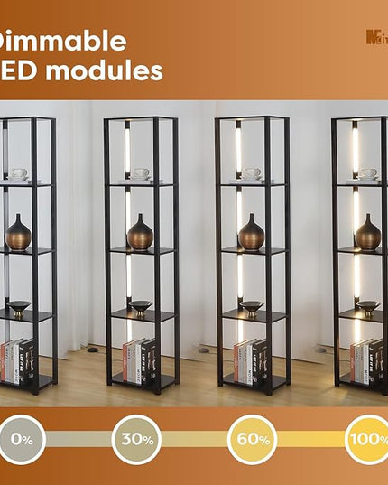 LED Floor Lamp with Shelves, Standing Lamp with Remote for Bedroom and Living Room, Corner Display Floor Lamps with Shelves, Modern Dimmable Floor Lamp with 5-Tier Open Shelve-Black - LeafyLoom