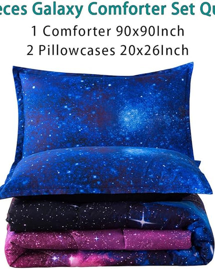 Litanika 3D Galaxy Comforter Queen(90x90lnch), 3 Pieces(1 Galaxy Comforter, 2 Pillowcases), Universe Cloud Outer Space Comforter, Microfiber Bedding Set for Boys Kids - LeafyLoom
