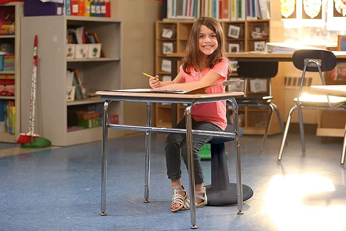 Kore Kids Wobble Chair - Flexible Seating Stool for Classroom & Elementary School, ADD/ADHD - Made in The USA - Age 6-7, Grade 1-2, Black (14in) - LeafyLoom