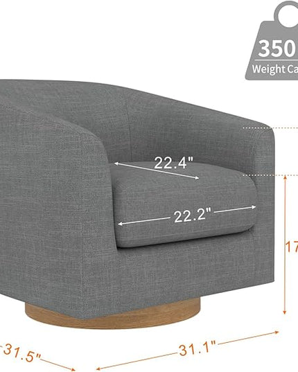 MUUEGM Accent Chair with Arms, 360 Degree Swivel Accent Chair with Wood Base, Modern Barrel Chair for Living Room, Bedroom, Waiting Room, Fully Assembled,Performance Fabric in Dark Grey - LeafyLoom