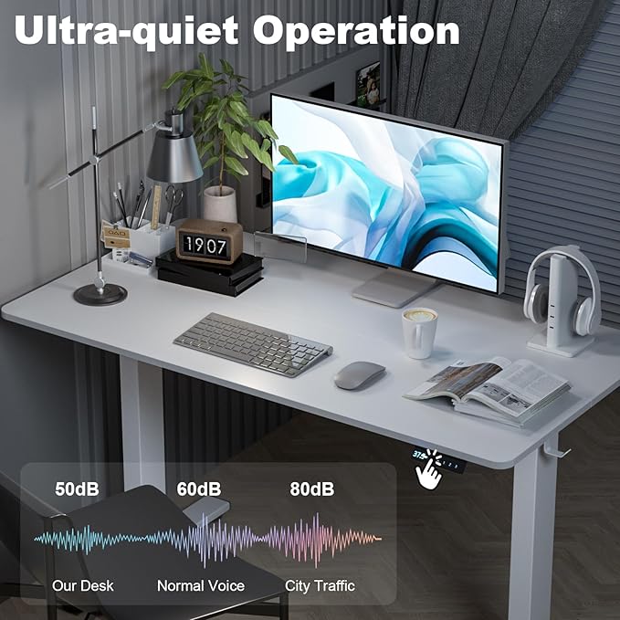 48 * 24 Inches Electric Standing Desk, Adjustable Height Sit Stand Up Desk with 3 Memory Presets, Motorized Home Office Computer Gaming Workstation Desk, White - LeafyLoom
