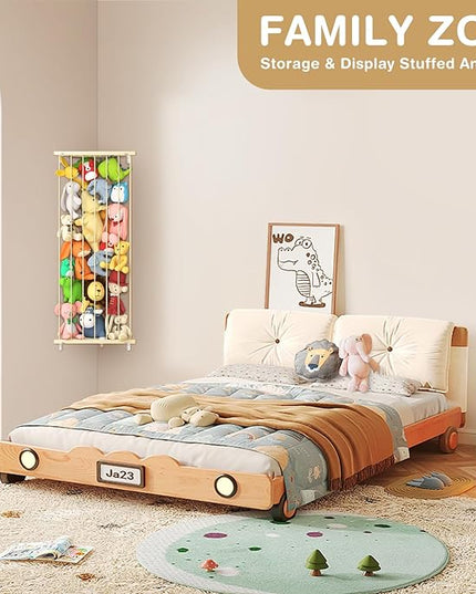 Stuffed Animal Storage Toy Organizer: Corner Stuff Animals Holder for Wall with Adjustable Length - Kids Plush Toys Storage for Nursery Playroom Bedroom Kids Room(Beige) - LeafyLoom