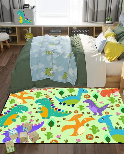 Dinosaur Carpet for Boys Room Dinosaur Play Rug Kids Rug Cartoon Dinosaur Carpet Dino Rug Dinosaur Area Rug for Bedroom Livingroom Playing Room,Green 4'×5' - LeafyLoom